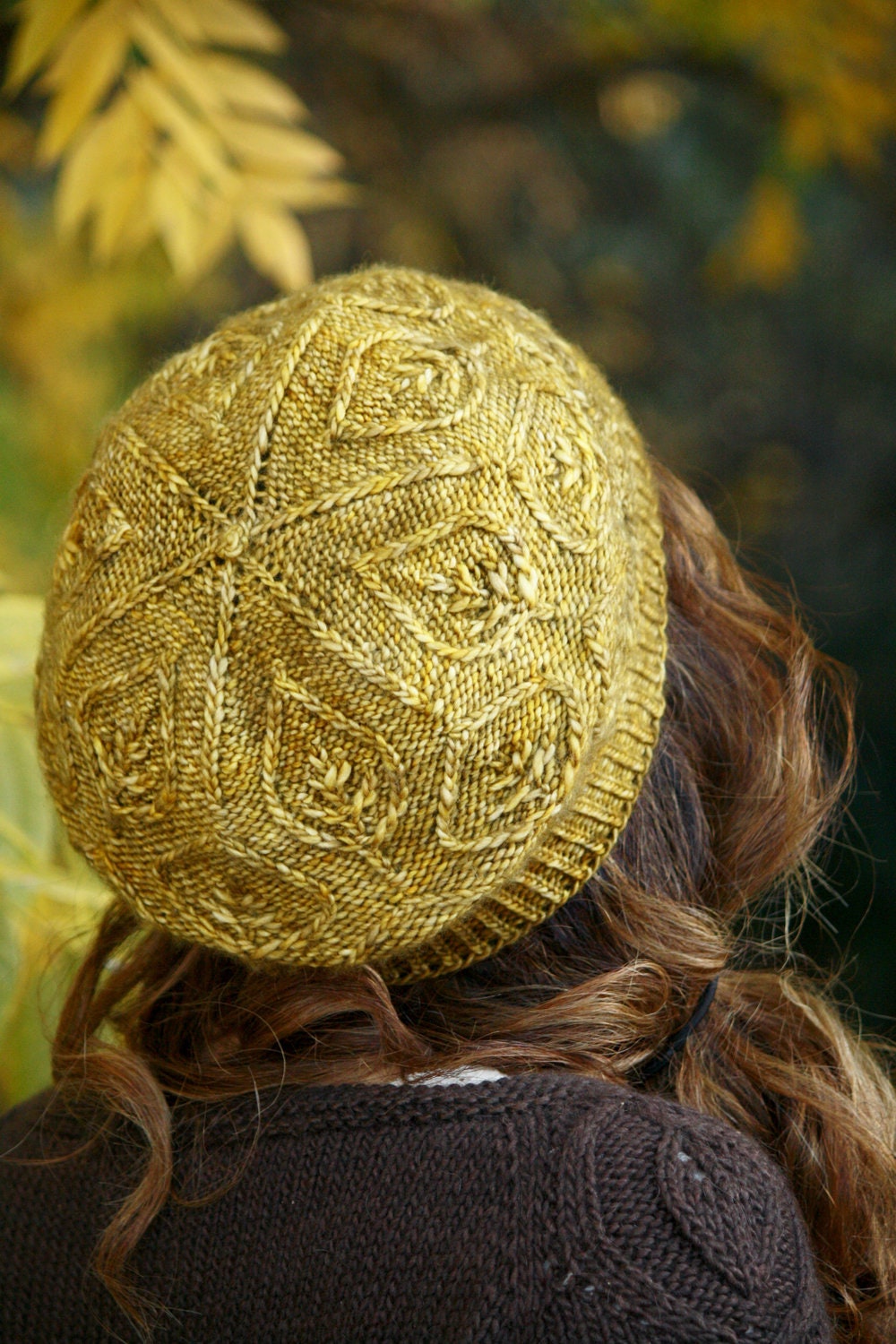 Forest Leaves Knit Beret Pattern • Pressed Leaves Hat • Intermediate Knit Pattern PDF