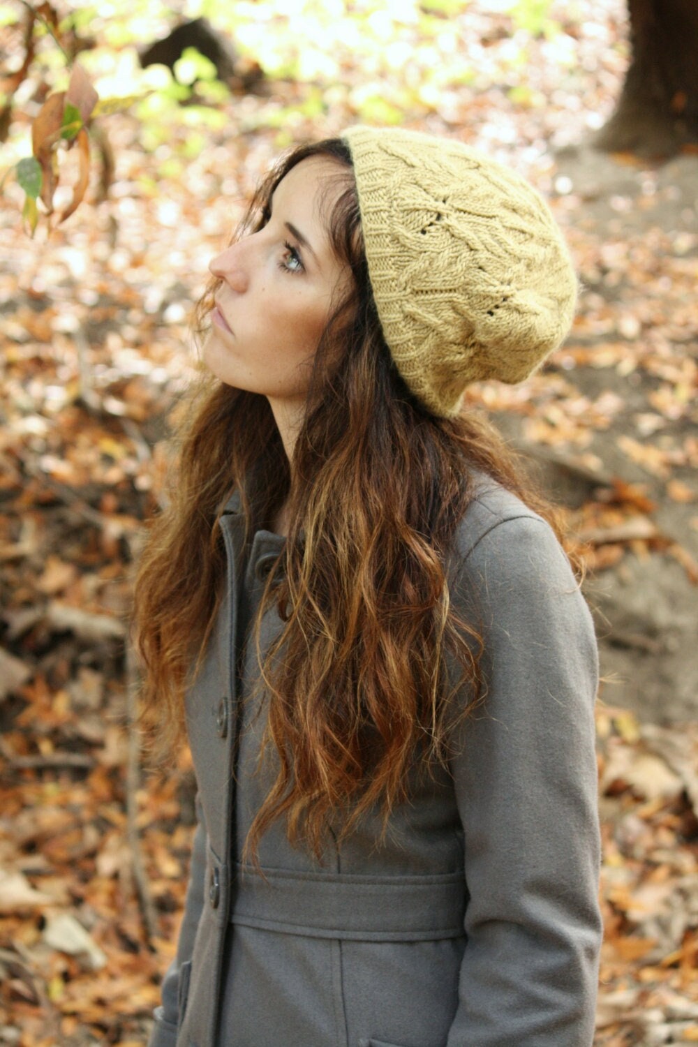 Slouchy Leaf Hat for Women Knitting Pattern • Forest Floor • Intermediate Knit Pattern PDF