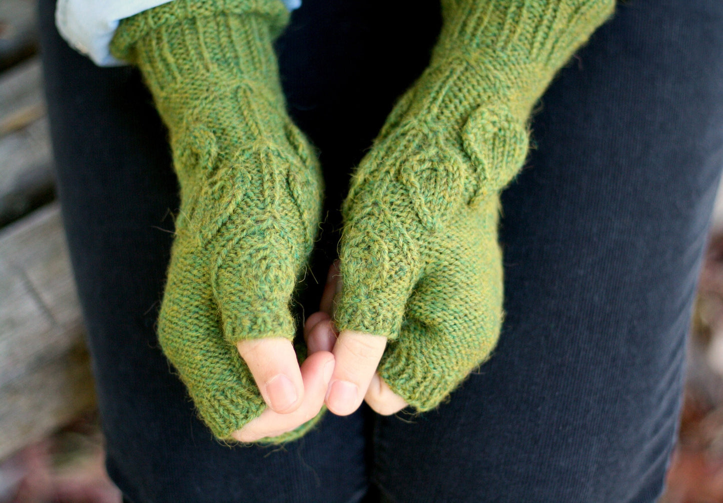 Leafy Fingerless Glove Knitting Pattern • Spring Foliage Mitts • Intermediate Knit Pattern PDF