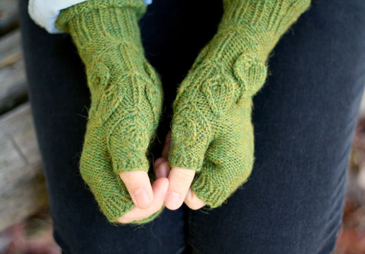 Leafy Fingerless Glove Knitting Pattern • Spring Foliage Mitts • Intermediate Knit Pattern PDF