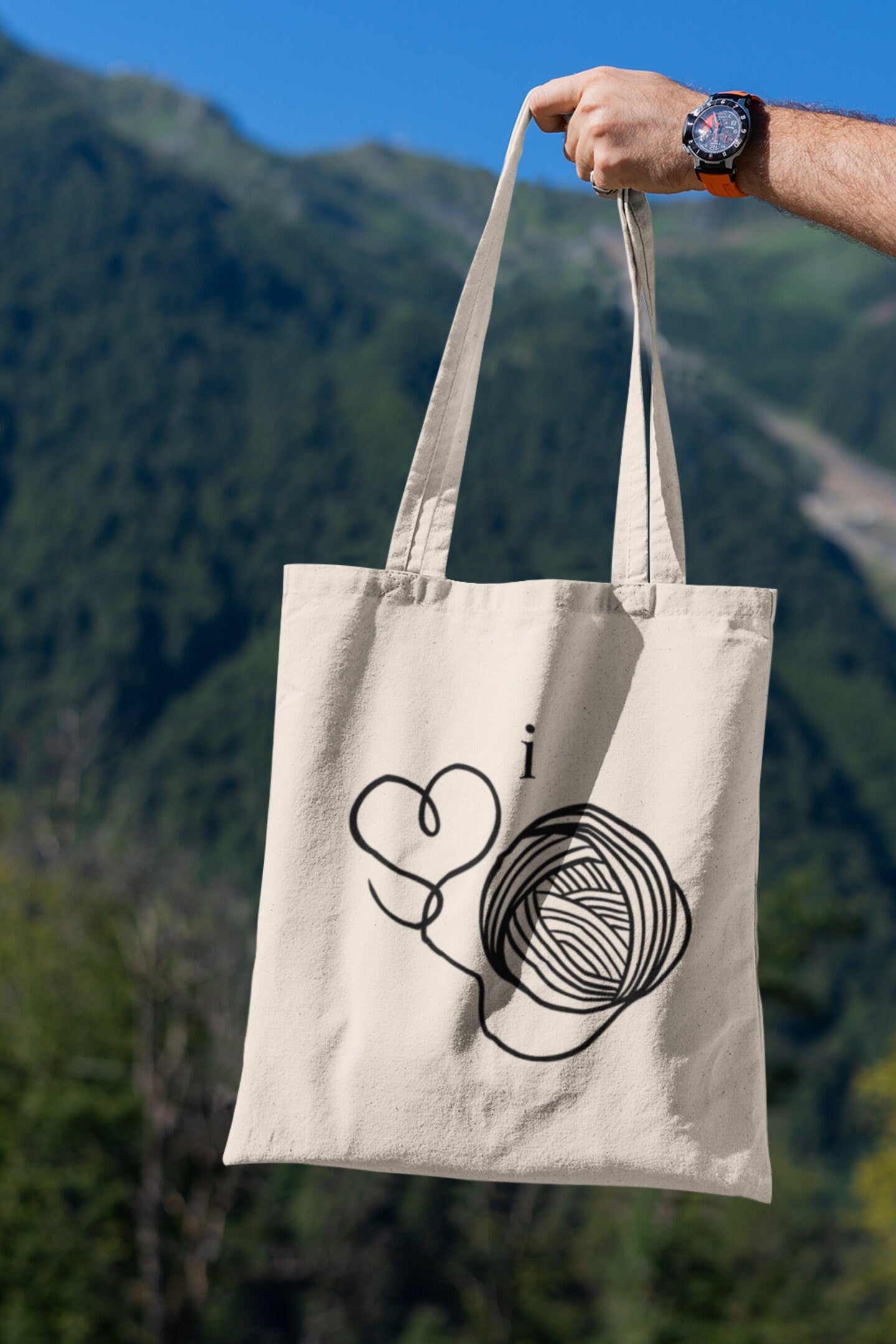 Craft Project Bag • "I Heart Yarn" Tote • Cotton Canvas Yarn Bag • Gift For Knitter or Crocheter