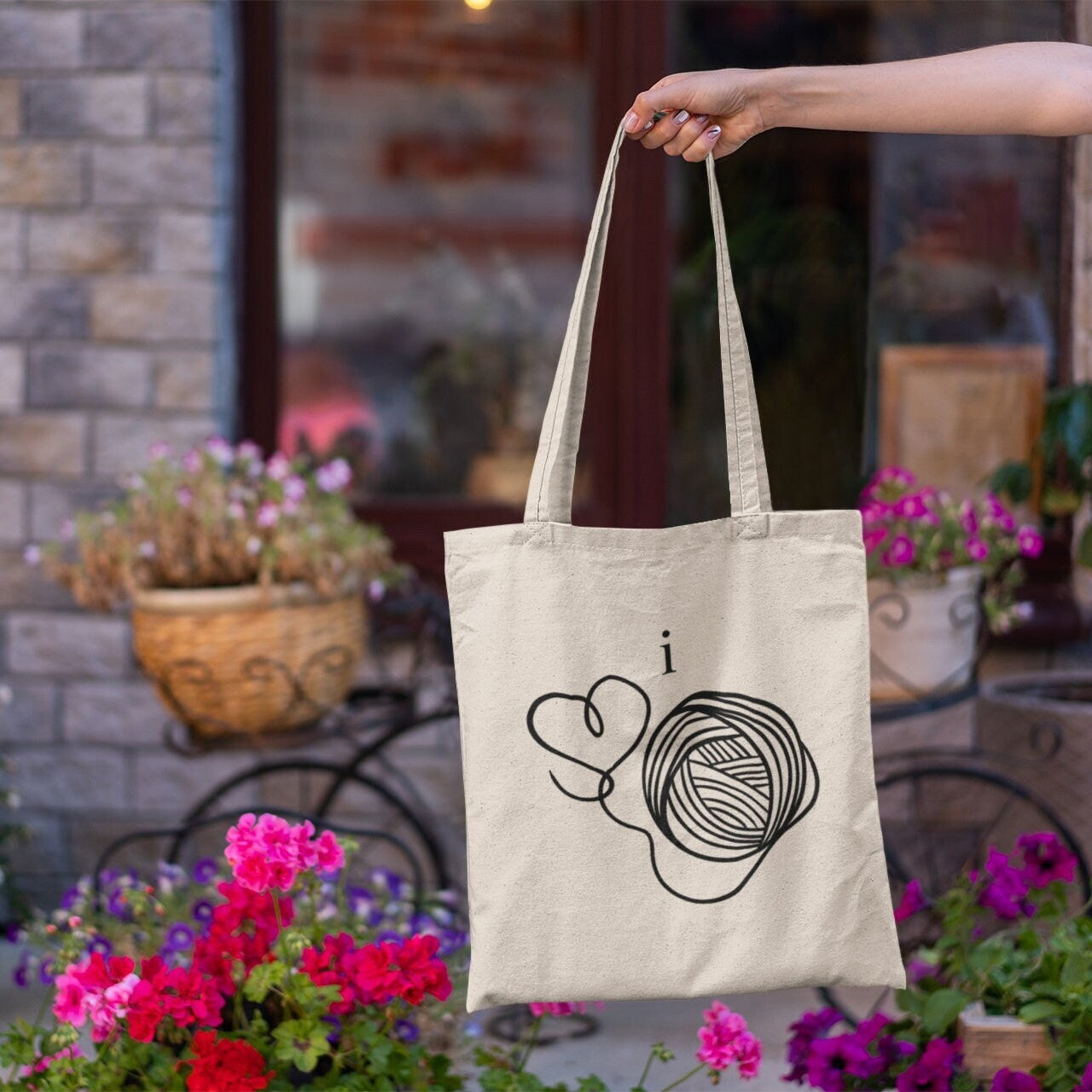 Craft Project Bag • "I Heart Yarn" Tote • Cotton Canvas Yarn Bag • Gift For Knitter or Crocheter