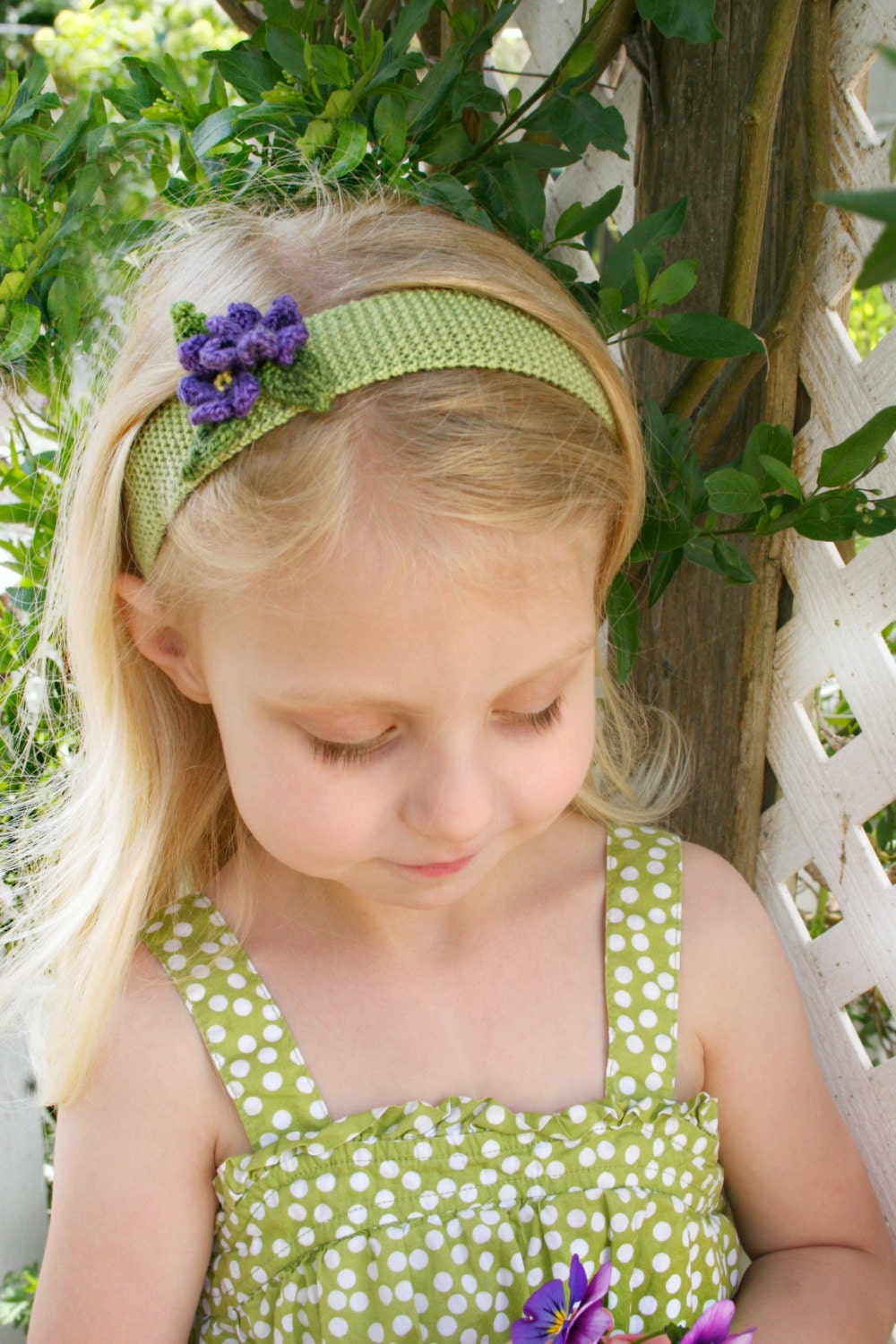 Baby Floral Headband Pattern • Violets are Blue Headband Knitting Pattern PDF • Intermediate Knit Pattern